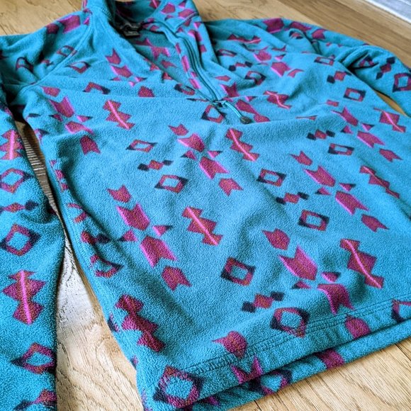 Eddie Bauer Fleece Small Sweater Green-Blue Southwest Native American Motif - Picture 4 of 8